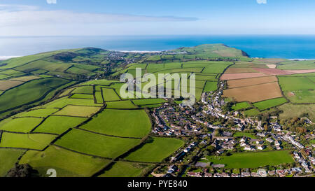 Aerial view over the village of Georgham, North Devon, England Stock Photo