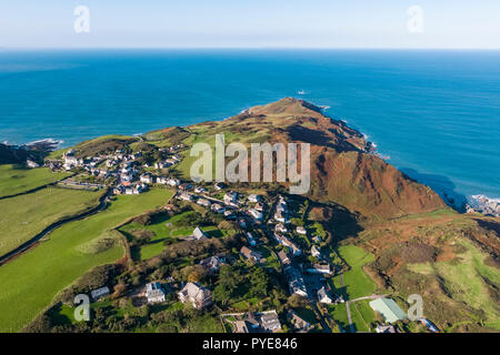 Aerial view over the village of Mortehoe, North Devon, England Stock Photo