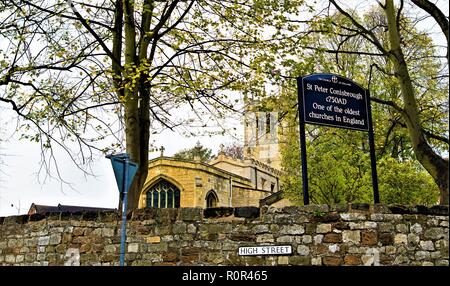 St Peter's Church in Conisbrough which is the oldest building in South Yorkshire and one of the oldest in England. Stock Photo