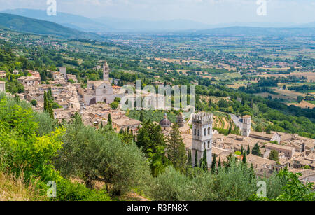 Panoramic view in Assisi with the Basilica of Santa Chiara. Umbria, Italy. Stock Photo