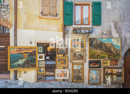 Souvenir shop in the little medieval village of Malcesine. It is one of the most characteristic towns of Lake Garda in Verona Province, italy Stock Photo