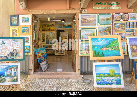 Atelier in the little medieval village of Malcesine. It is one of the most characteristic towns of Lake Garda in Verona Province, italy Stock Photo