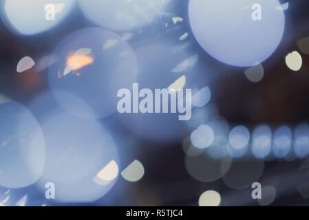 Blurred Blue and White Lights at Night Abstract Stock Photo