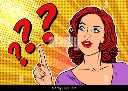 question mark pop art woman Stock Photo