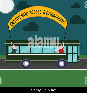 Word writing text Identity And Access Management. Business concept for Security data analysisaging Business protection Two Kids Inside School Bus Hold Stock Photo