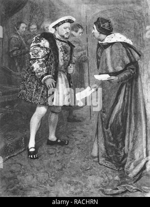 King Henry VIII dismisses Cardinal Wolsey after he fails to secure his divorce from Katherine of Aragon. Stock Photo