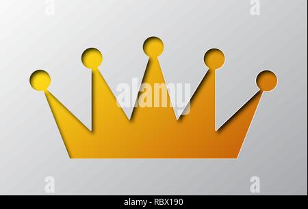 Paper art of the yellow crown sign isolated. Vector illustration. Crown icon is cut from paper. Stock Vector