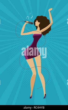 Singer girl singing a song into a microphone. Vector illustration Stock Vector