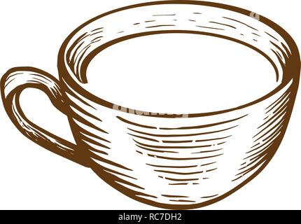 Hand drawn sketch cup of tea or coffe with heart. Engraved style vector illustration. Stock Vector