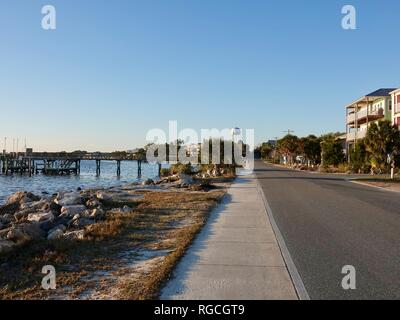 Landscape view of the populated area of Cedar Key, a small, fishing community on the West Coast of Florida, USA. Stock Photo