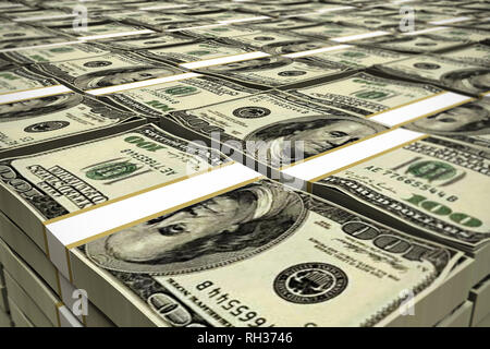 huge deposit of dollars stack 3d illustration Stock Photo