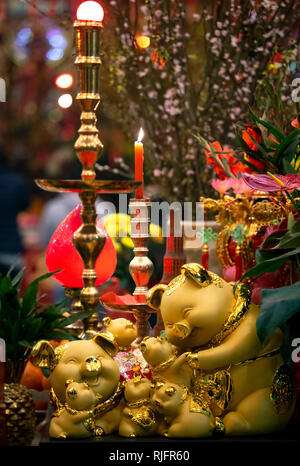 Los Angeles, California, USA. 4th February, 2019. Year of the Pig Decor at Thien Hau Temple on Chinese Lunar New Year in Chinatown. Credit: Rommel Canlas/Alamy Live News Stock Photo