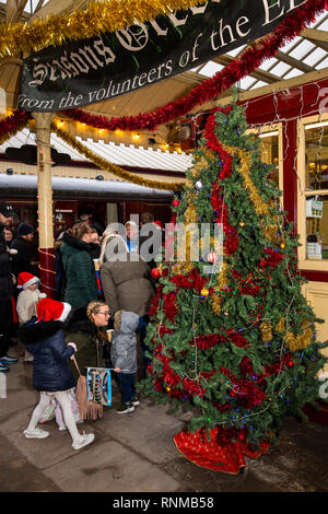 UK, England, Lancashire, Bury, East Lancashire Railway Bolton Street Station, Santa Special Christmas tree on platform Stock Photo