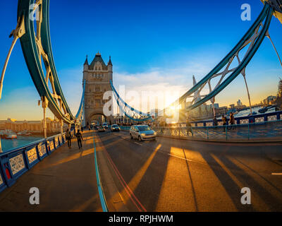 Wide view of beautiful sunset over the Tower Bridge in London, England, UK Stock Photo