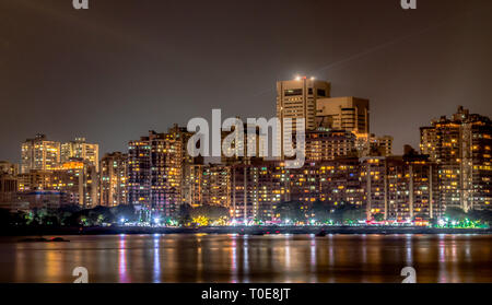 Beautiful view of Colaba Skyline as viewed from Nariman Point of Marine Drive in Mumbai, is a symbol of Mumbai development and being a financial hub. Stock Photo