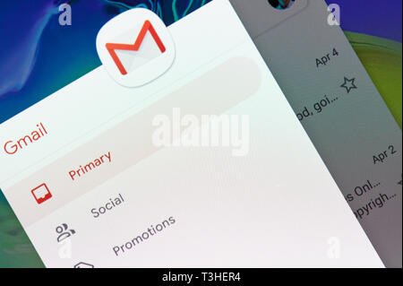 New york, USA - april 8, 2019: Google mail application on digital screen macro close up view Stock Photo