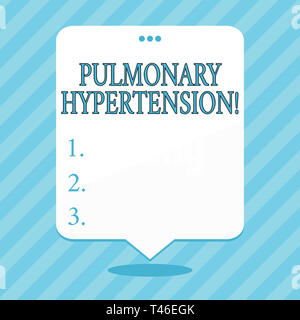 Word writing text Pulmonary Hypertension. Business photo showcasing Elevated pressure in the pulmonary circulation Blank Space White Speech Balloon Fl Stock Photo