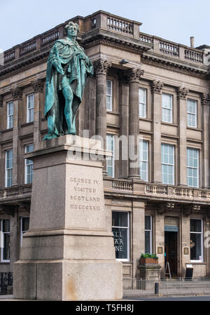 Bronze statue of King George IV on plinth by Sir John Steell, George Street, Edinburgh New Town, Scotland, UK Stock Photo