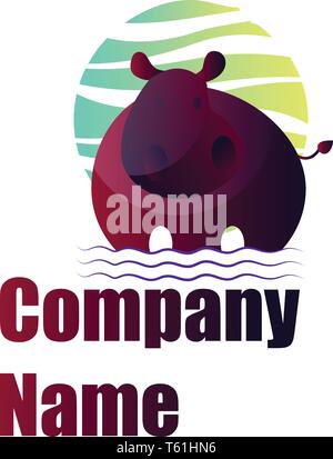 Deep purple hippo vector logo design on a white background Stock Vector