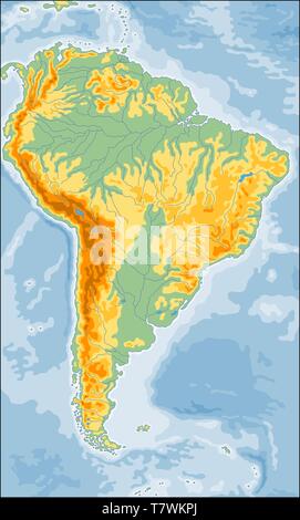 Physical South America map Stock Vector