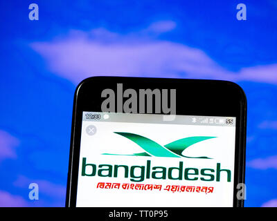 In this photo illustration the Biman Bangladesh Airlines logo is seen displayed on a smartphone Stock Photo