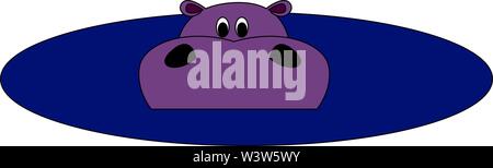 Purple hippo in water, illustration, vector on white background. Stock Vector