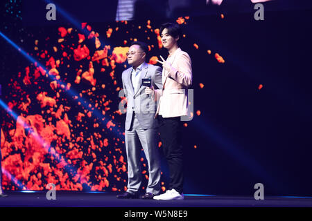 Chinese singer and actor Lu Han attends a promotional event for KONKA in Beijing, China, 28 April 2019. Stock Photo