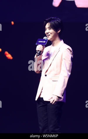 Chinese singer and actor Lu Han attends a promotional event for KONKA in Beijing, China, 28 April 2019. Stock Photo