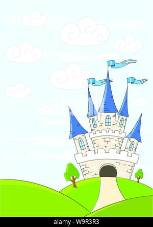 Fantasy castle on green hills Stock Vector