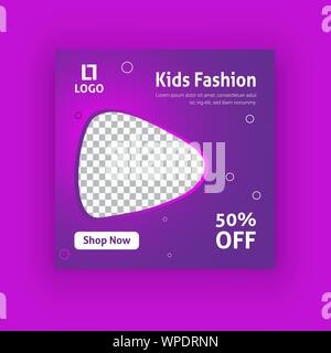 Kids fashion social media post template Stock Vector