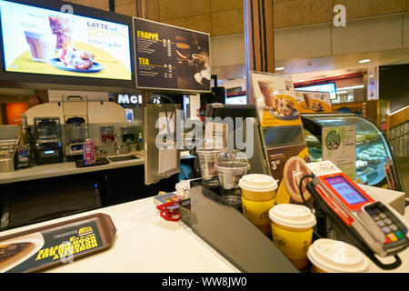 SINGAPORE - CIRCA APRIL, 2019: McCafe at Changi International Airport. Stock Photo