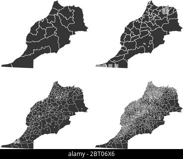 Marocco mappe vettoriali con regioni amministrative, comuni, dipartimenti, frontiere Illustrazione Vettoriale