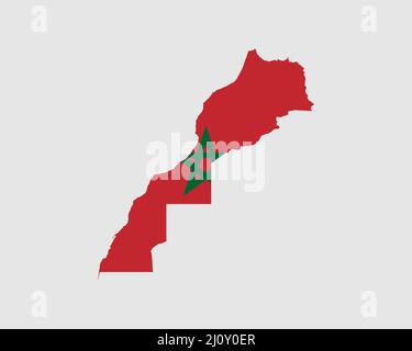 Mappa della bandiera del Marocco. Mappa del Regno del Marocco con la bandiera del paese marocchino. Illustrazione vettoriale. Illustrazione Vettoriale