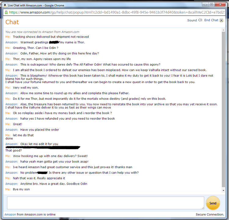 Customer Has A Hilarious Norse Mythology Themed Chat With An Amazon Customer Service Representative