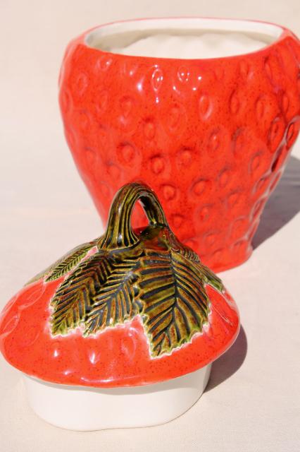 photo of big red strawberry, 70s 80s vintage handmade ceramic cookie jar, retro! #5