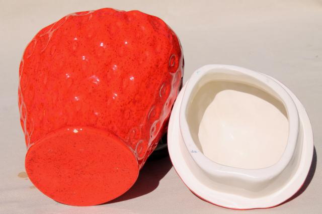 photo of big red strawberry, 70s 80s vintage handmade ceramic cookie jar, retro! #7