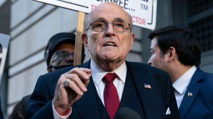 Former Mayor of New York Rudy Giuliani speaks during a news conference outside the federal courthouse in Washington, Dec. 15, 2023. AP Photo/Jose Luis Magana.