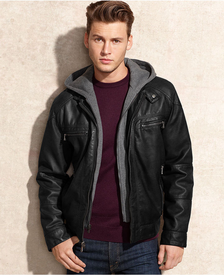 Hooded Leather Jacket Men