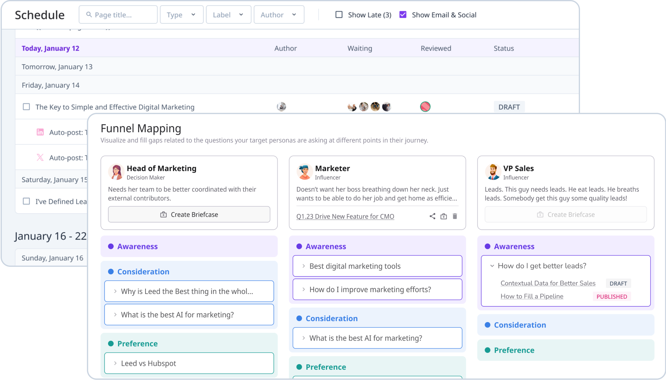 A screenshot of a digital marketing calendar, displaying various marketing strategies and tactics.