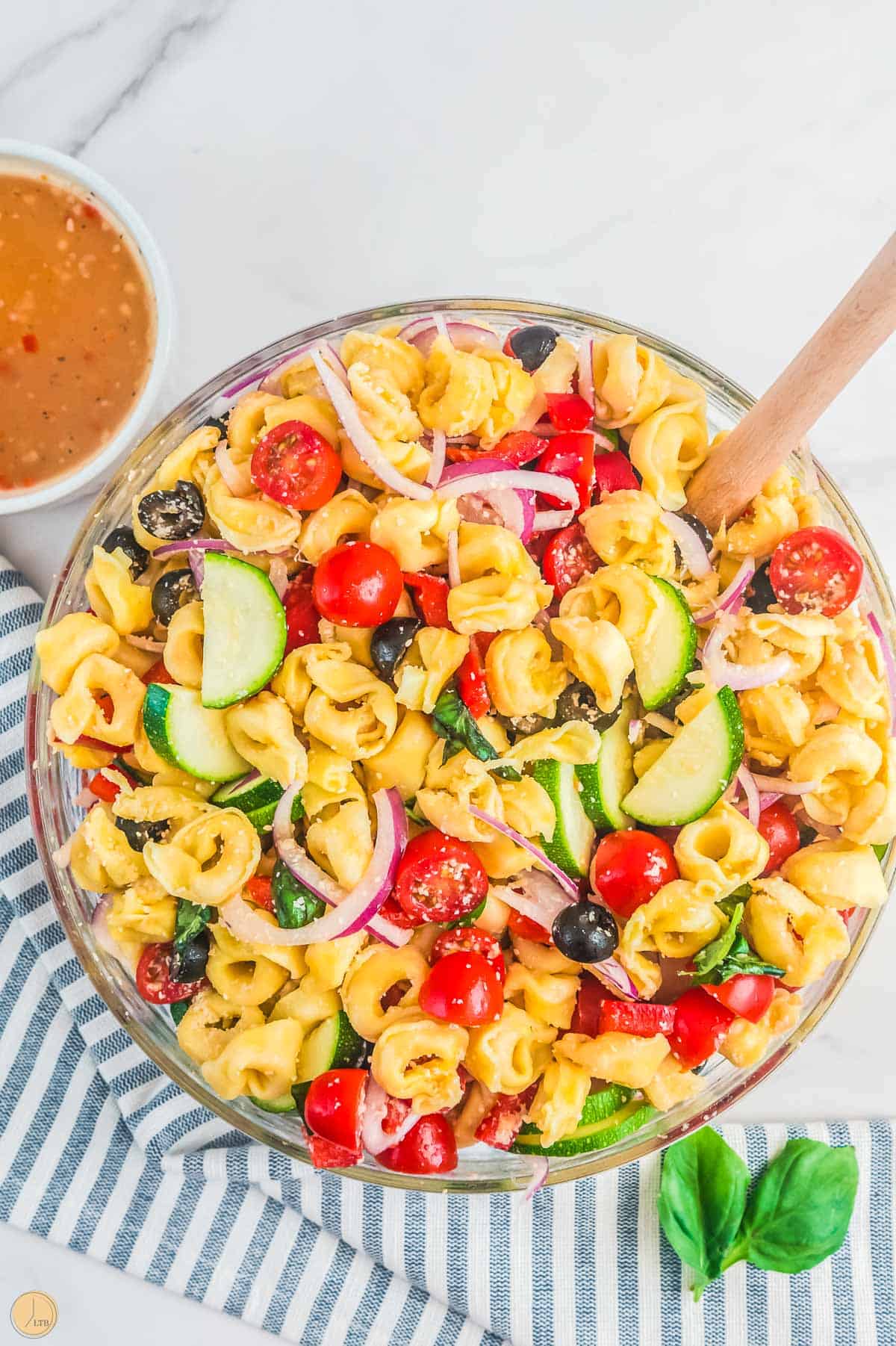 tortellini pasta salad in a bowl