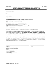 Arizona Lease Termination Letter Template