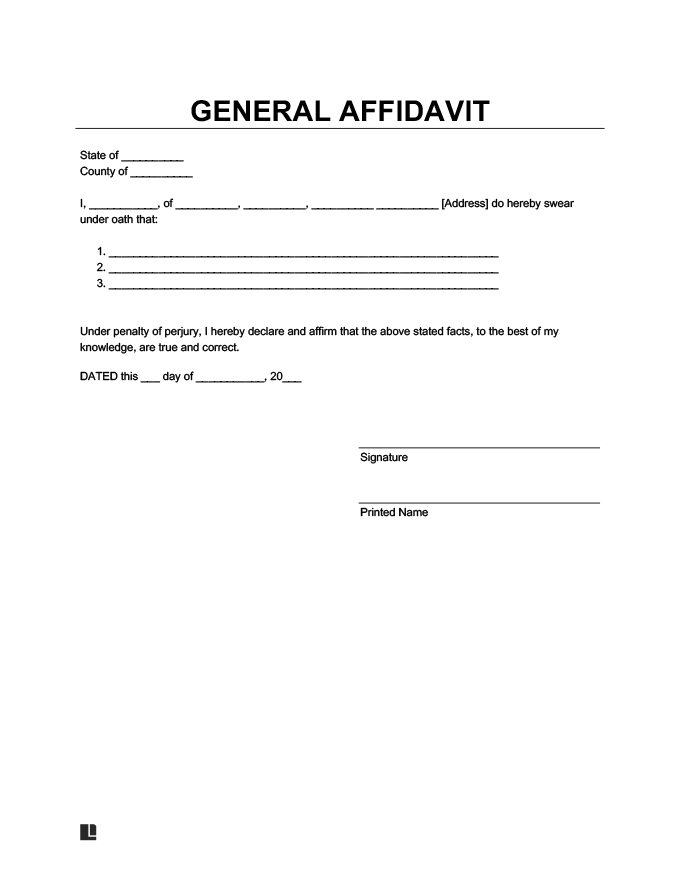 Sample Generic Affidavit Form