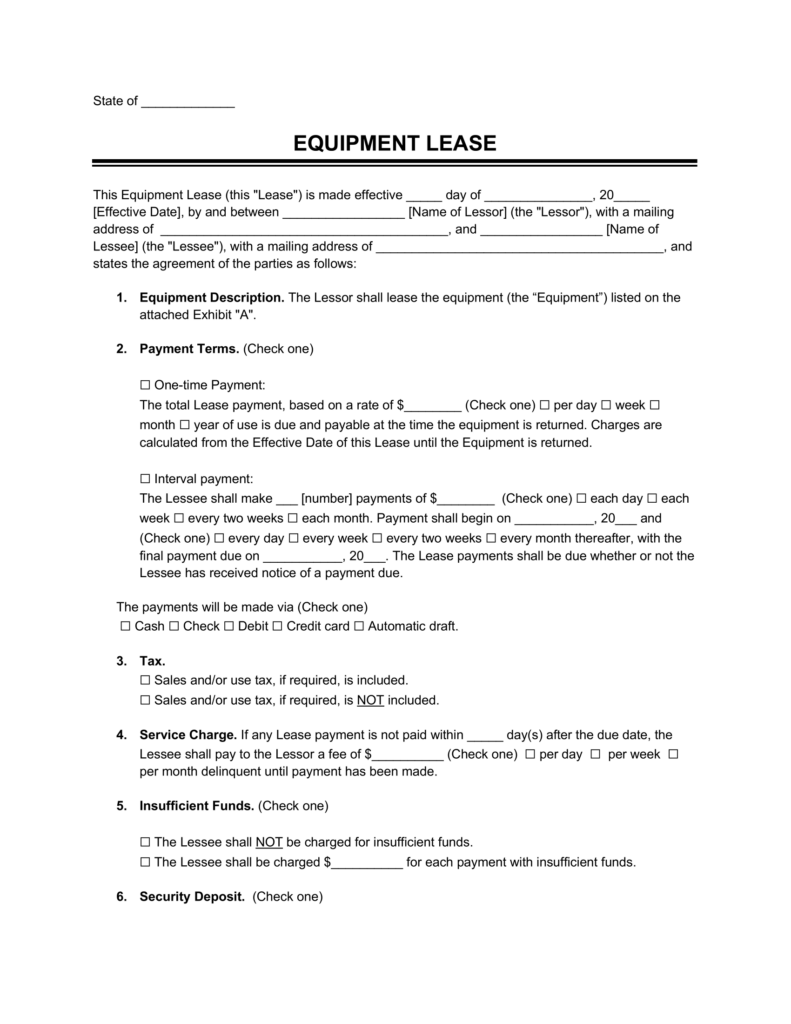 Equipment Use Agreement Template