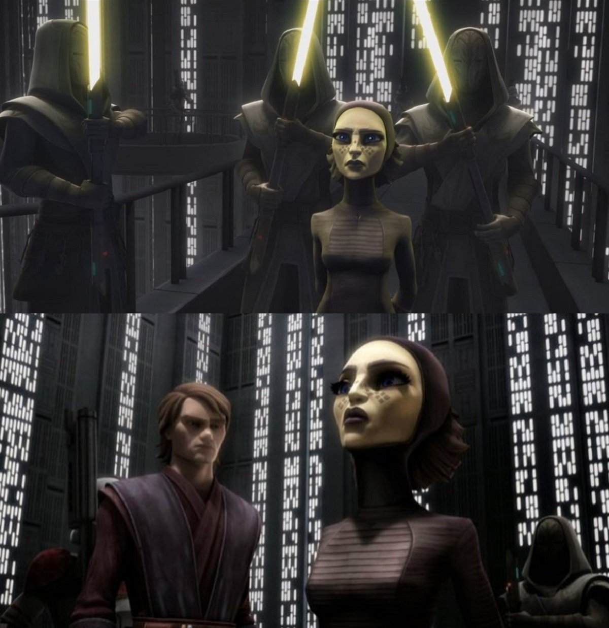 An improsined Barriss Offee in the final episode of season 5 of Star Wars: The Clone Wars. 