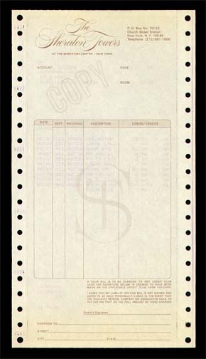 Beatles - John Lennon - Mark Chapman Hotel Bill from John Lennon Assassination (6x11”)