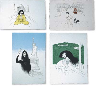 Beatles - John Lennon - Beatles Set of Signed Hirschfeld Lithographs (4)