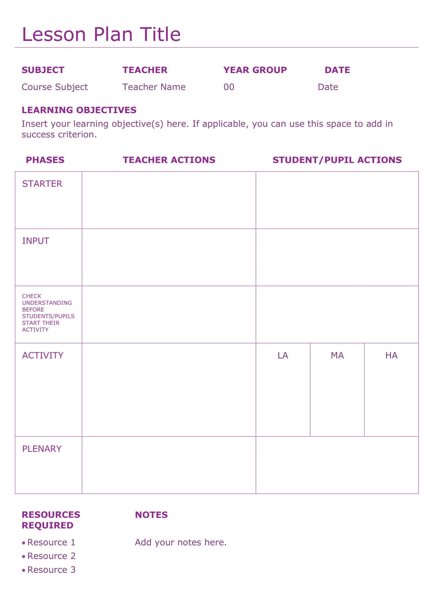 Downloadable Lesson Plan Template