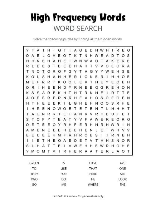 Printable High Frequency Word Search Puzzles - Word Search Maker