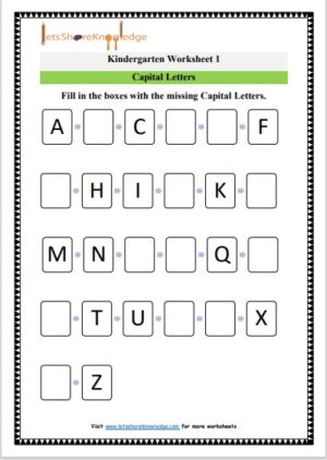 kindergarten english fill in the capital letters printable worksheet