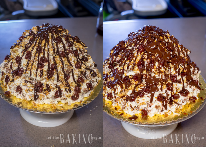 How to drizzle the prepared chocolate ganache all over the top of the cake.